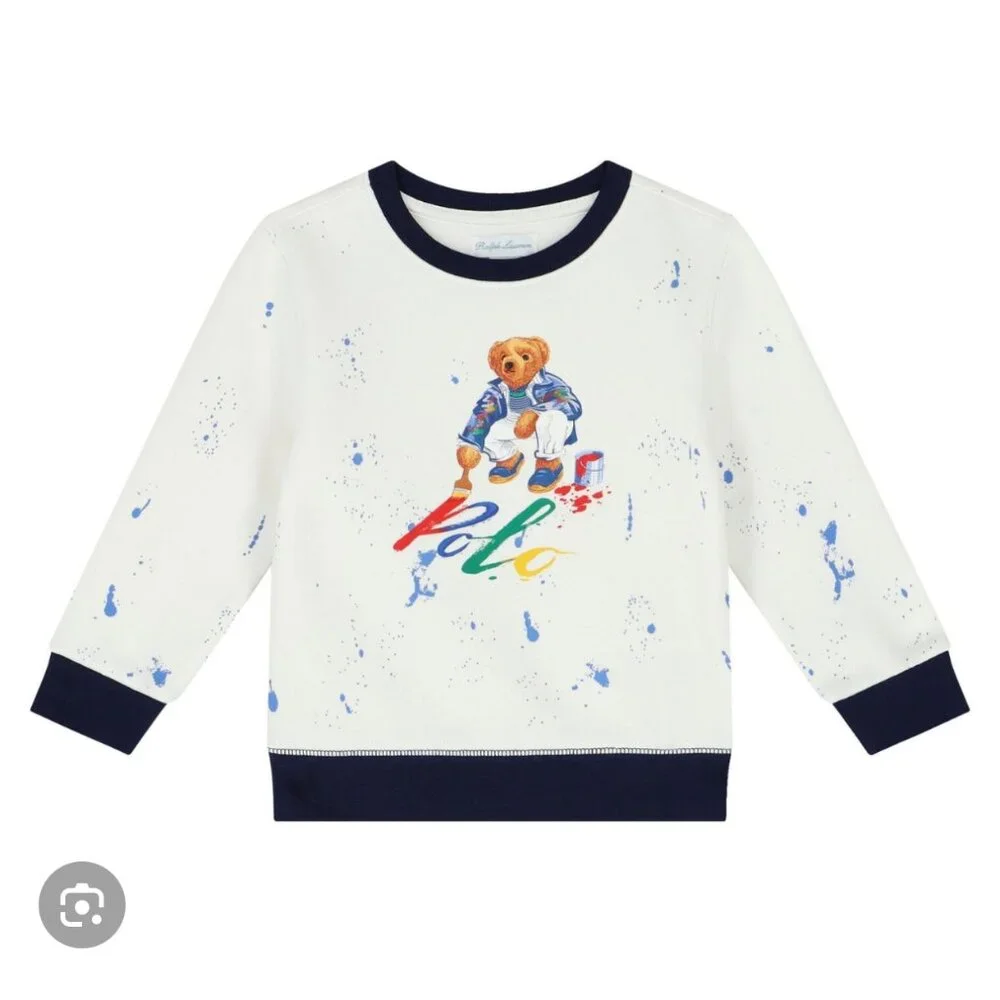Ralph‎ Lauren Baby Boys White & Navy Sweatshirt Size NEW WITH TAG top only